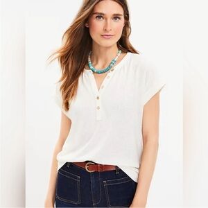 Loft Dolman Henley Top Short Sleeve Cream Size Large
